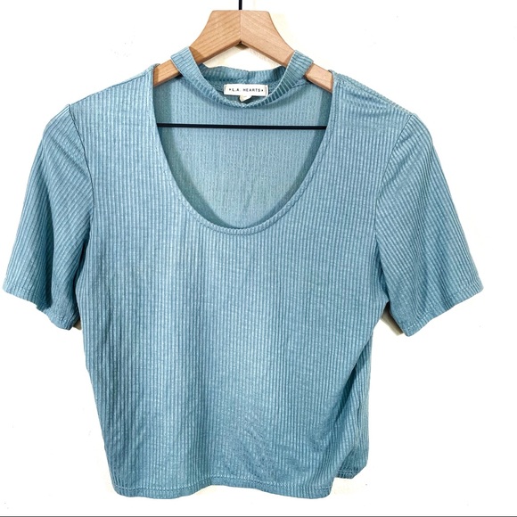 La Hearts Tops - LA HEARTS green cropped choker Top